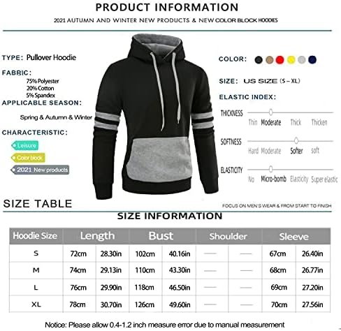 Mens Contrast Color Pullover Hoodie Cozy Sport Outwear