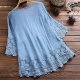 Women Vintage Lace Patchwork Bow V Neck Three Quarter Blouses Top T Shirt Tops for