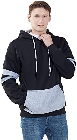 Mens Contrast Color Pullover Hoodie Cozy Sport Outwear